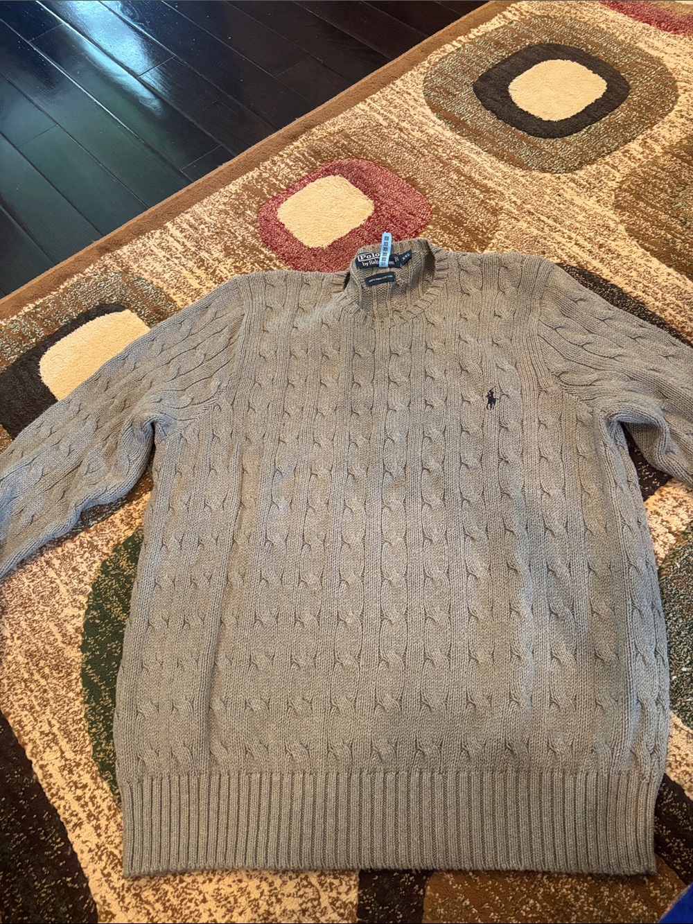 Polo by Ralph Lauren Light Gray Cable-Knit Crewneck Sweater